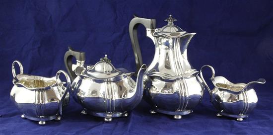 An Edwardian four piece silver tea set, gross 48.5 oz.